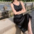 瓷袖领莫代尔背心裙女夏宽松纯色打底裙外穿连衣裙2024季新款高级缎面 黑色 M 建议80-105斤
