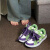 百丽女原创年绿紫撞色面包鞋女ins字母底复古运动滑板鞋小众潮鞋 紫色 35