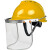 安全帽带面罩全脸防护透明PVC铝包边烧焊防飞溅防冲击打磨面屏 黄色安全帽+支架+6张屏