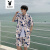 花花公子海边度假男装搭配一套夏季大码三亚旅行穿搭衣服沙滩花衬衫套装男 绿色 2XL