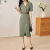 戴丽格-美职场法式简约小众设计连衣裙修身西装裙泡泡袖 军绿色 S