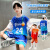 韩日星儿童装男童夏装套装2024新款夏季篮球服运动中大童夏款帅气男孩潮 蓝色 120cm