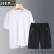 吉普（JEEP）夏季运动圆领T恤短裤套装男士冰丝休闲宽松两件套透气速干户外 白色 2XL