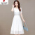 皮尔卡丹（pierre cardin）白色连衣裙女夏季2024年新款薄款气质时尚收腰棉麻透气长裙子女 白色 M 95-105