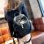 casa-kupsCK牛皮棋盘格双肩包女新款时尚软皮纯色休闲旅行包大学生书包 黑色 +送挂件