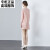 SZ2024春季小个子女装新款时尚重工高端国风旗袍扣金线刺绣连衣裙 粉红色 S