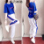JINGZHOUGE香港潮牌 运动休闲套装女装夏季新款韩版时尚洋气纯棉短袖两件套 蓝色上衣+白色裤子 S