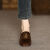 百丽佳嘉（BAILIJIAJIA）法式优雅方头马毛拼接粗跟单鞋女2024新款高跟鞋一脚蹬英伦小皮鞋 棕色 34