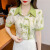 珍韵缘短袖衬衫女中国风盘扣翻领设计感小众夏装新中式复古印花雪纺上衣 绿色 M