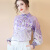 GUXISEN品牌轻奢高端真丝上衣女2024春装高端蕾丝拼接桑蚕丝T恤法式名媛 紫色 XL