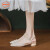 鞋柜（shoebox）达芙妮集团旗下夏季新款中跟晚晚风温柔珍珠网纱仙女风粗跟凉鞋女 米色（3厘米跟高） 34