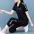 NY-EMMA运动套装女夏季新款短袖薄款高档洋气减龄显瘦时尚跑步服两件套 20017黑色（七分裤套装） L(建议95-110斤)
