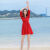 TPUZ海边沙滩裙2023新款度假裙女红色V领雪纺连衣裙超仙小个子拍照 红色 S