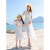 瑞央亲子装一家三口海边度假沙滩裙三亚出游母女装白色连衣裙旅游长裙 女宝130