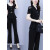 时尚气质女神范职业套装2024夏季新款洋气显瘦短袖微喇裤两件套裤 黑色 M(建议85-100斤)