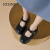卓诗尼玛丽珍鞋女法式粗跟气质浅口单鞋2024夏季新款薄款网面透气小皮鞋 黑色 39 标准码
