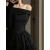 法玛莎一字肩黑色长袖连衣裙法式短裙黑色优雅风夏天女装法式收腰连衣裙 黑色8932 M