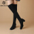 SHIHOKOO时尚百搭长筒靴女秋季黑色加绒保暖休闲靴高跟圆头气质靴 黑色 35