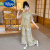 迪士尼（Disney）女童套装夏季中式旗袍洋气2024国风新款儿童汉服时髦儿童两件套仙 白色-A-333- 公主裙 140