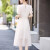 纪诗哲品牌连衣裙女白色天丝气质夏季2024新款感洋气收腰显瘦垂坠感长款 米白色 XL