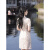 spraying2024年春夏新款 复合蕾丝短款旗袍中式国风三分袖立领气质女旗袍 粉色 S 90斤以下(90cm)