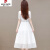 皮尔卡丹（pierre cardin）白色连衣裙女夏季2024年新款薄款气质时尚收腰棉麻透气长裙子女 白色 M 95-105