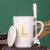 杯子陶瓷马克杯带盖勺创意个性潮流情侣咖啡杯男女牛奶杯水杯 经典-白色款-L