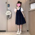 YGRP女童夏装连衣裙儿童泡泡短袖假两件背带裙韩版洋气大童学院风裙子 藏青色 120cm