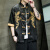 豪宾莱高档品牌2024夏季中国风男装复古中式唐装汉服刺绣衬衫衬衣 黑 M