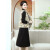 古鑫鳯新中式国风妈妈套装裙春秋新款盘扣马甲外套长袖连衣裙两件套 H223D02-黑色两件套 XL