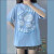 月袖（YUEXIU）小个子百褶裙套装夏季印花学生短袖t恤女+百搭时尚百褶裙两件套潮 蓝色印花短袖 XS建议6069斤