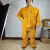 电焊工烧焊工作服焊接隔热防烫保护衣黄色专用衣 黄色背带裤前面 XXXL