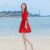 TPUZ海边沙滩裙2023新款度假裙女红色V领雪纺连衣裙超仙小个子拍照 红色 S