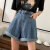 瓦梵希（WAFANXI）黑灰色高腰牛仔短裤女夏季新款宽松显瘦梨型身材五分裤子 蓝色 S码