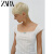 ZARA24新品 女装 花朵提花网眼布方领修身 T 恤 5644278251 磨白色 M (170/88A)