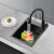 JOWOM黑色纳米小水槽手工洗菜盆厨房雪花304不锈钢加厚小号 黑52*40+C水龙头