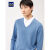 HLA海澜之家双领针织衫秋季简约净色柔软舒适假两件HNTJD3R020A浅蓝(20)190/104A(56)