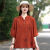 向晓西四五十岁女人适合的夏天衣服中年纯棉麻柔软妈妈夏洋T恤时尚女装 扣子红色 2XL 135-150斤宽松