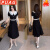 PUAG女装夏款连衣裙2024新款今年流行时尚显瘦洋气小个子假两件套裙子 黑色 M