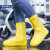 防雨鞋套 防汛硅胶雨鞋套男女下雨加厚防滑耐磨学生便携式雨靴仿 纽扣款-高筒黄色109 L37-39码