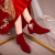 Supnba21婚鞋新娘鞋女冬季2024新款绒面高跟短靴秀禾婚纱两穿红色粗跟靴子 酒红色升级版3cm 35
