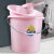 水桶塑料桶加厚手提学生宿舍储水洗澡洗衣装水桶厕所大号 加大号粉色35L高强力桶+水盆套