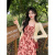 COON ARPER法式茶歇连衣裙吊带裙女夏季裙子收腰显瘦遮肉长裙套装 红色吊带裙 XL码(建议120~140斤)