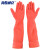 海斯迪克 植绒加长手套 加绒清洁手套 防水防滑耐磨洗碗手套45cm HKsq-596 橘红色10双 S 