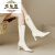 哈布蕾长筒靴女2023秋冬新款秋季小个子高跟女士靴子法式白色中筒靴 米白色加绒 34
