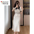 啄木鸟品牌小香风白色西装套装女夏季2024新款短袖职业正装裙子两件套高 白色外套+裙子 S