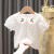 玛卡亚米女童夏装新款娃娃领小樱桃上衣短袖T恤 白色 80