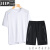 吉普（JEEP）夏季运动圆领T恤短裤套装男士冰丝休闲宽松两件套透气速干户外 白色 2XL