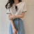 YGRP韩版设计感时尚木耳边系带简约修身百搭短袖针织上衣女 白色 均码