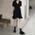 夏季新款修身显瘦连衣裙女学院风系带小个子中长款黑色V领裙 黑色 XL 约130斤内